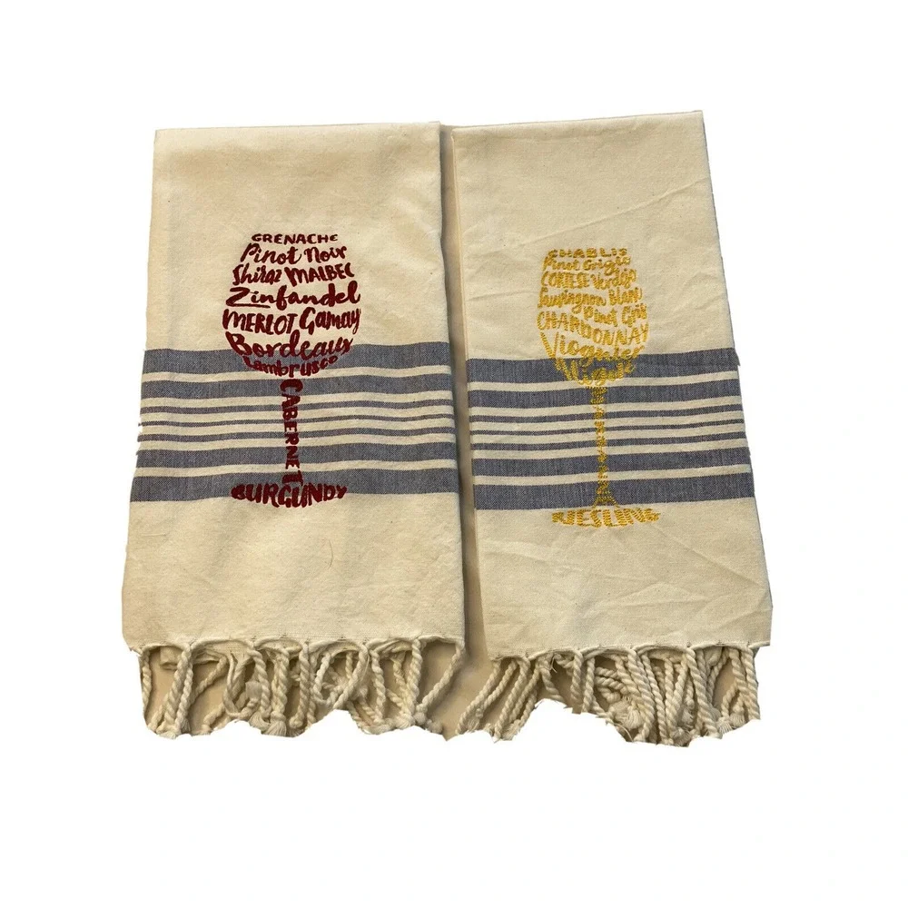 Beachable Wine Towels Set Funny Coastal Cottagecore Kitchen Bar Gift Decor
